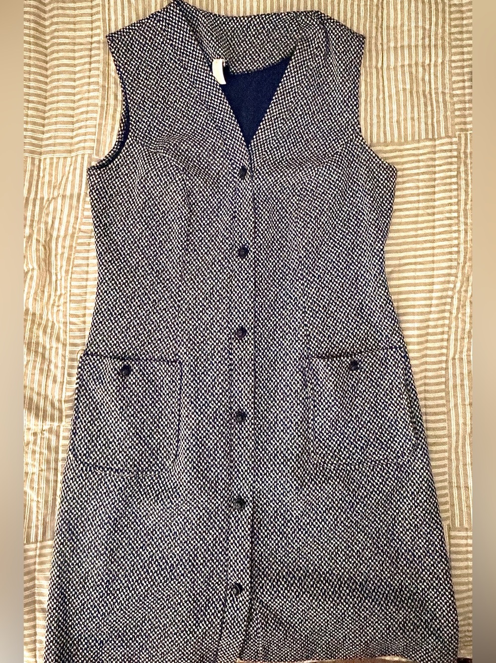 Darling Vintage Button Up Shift Dress 1960s Navy and White size 6 small